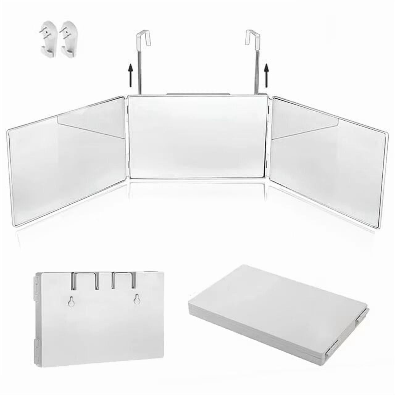 3 Way Mirror, 360 Mirror for Hair Cutting with Height Adjustable Telescoping Hooks, Tri-Fold Mirror for Makeup and Shaving, Hanging/Wall Mounted/Countertop