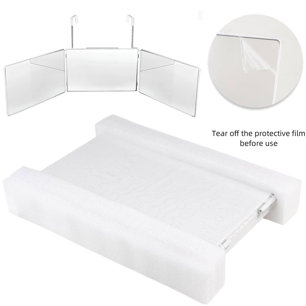 3 Way Mirror, 360 Mirror for Hair Cutting with Height Adjustable Telescoping Hooks, Tri-Fold Mirror for Makeup and Shaving, Hanging/Wall Mounted/Countertop